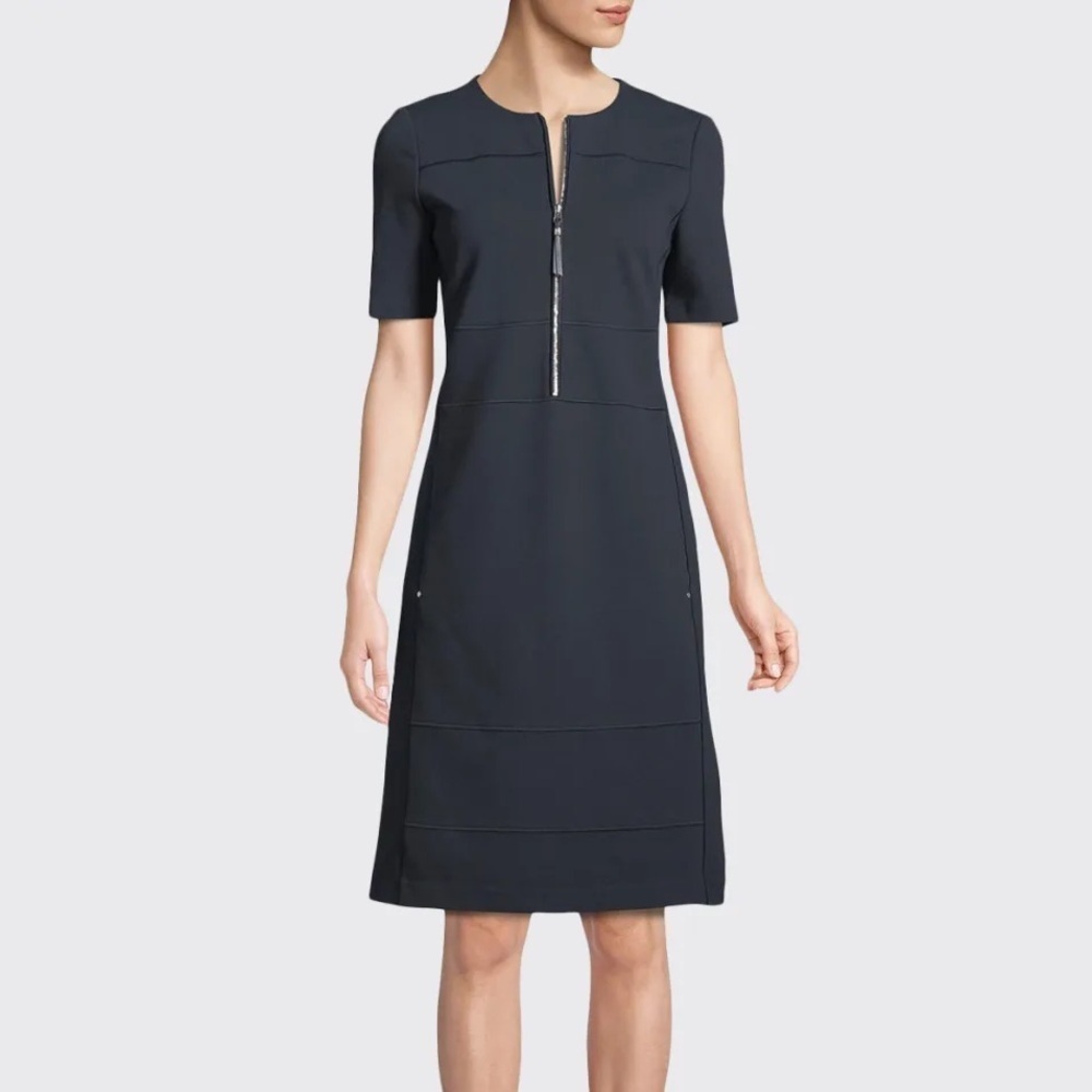 Lafayette 148 New York Grey Demi Punto Milano Zip Up Dress